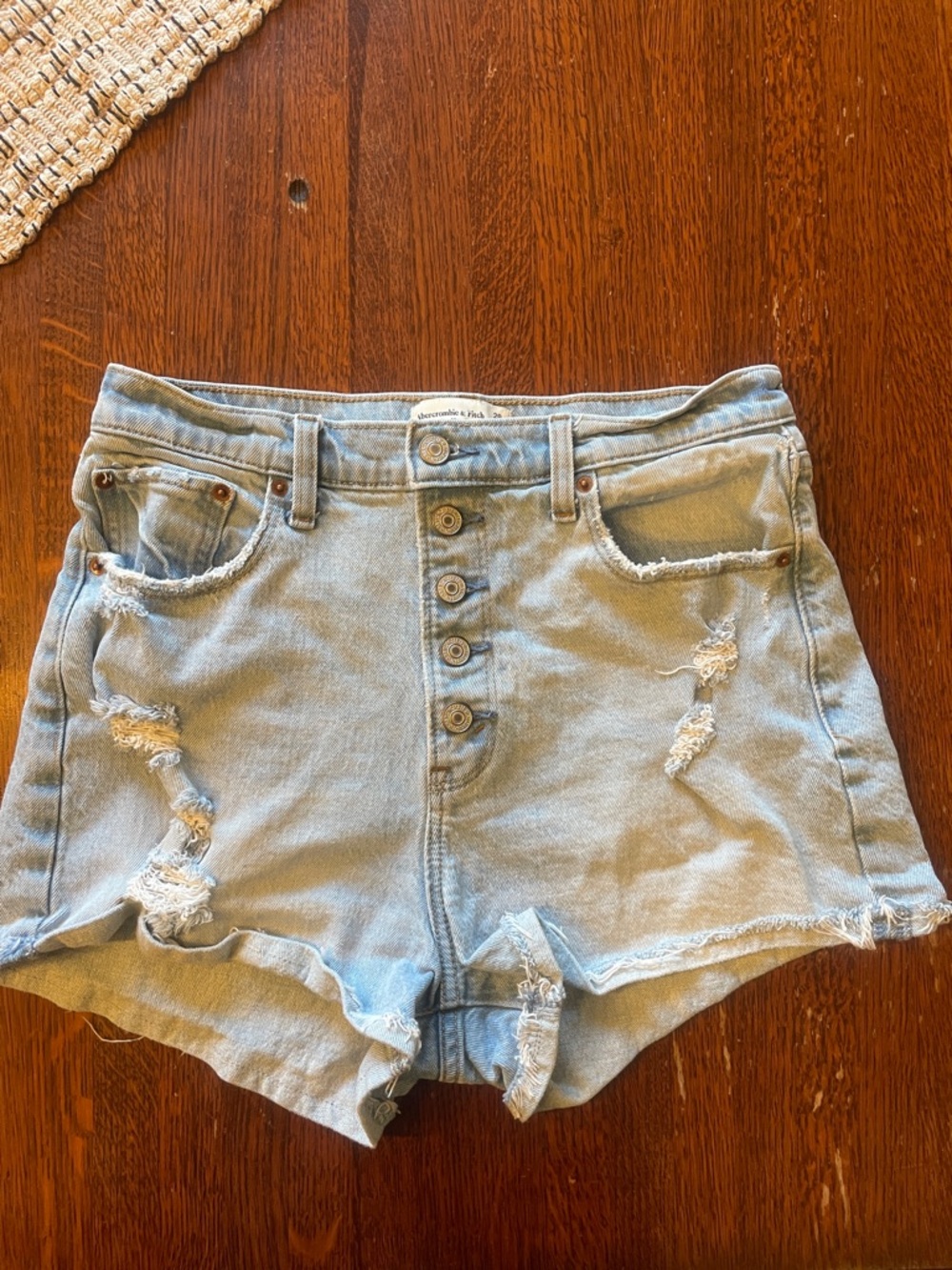 Abercrombie & Fitch Light Blue Distressed High-Rise Denim Shorts